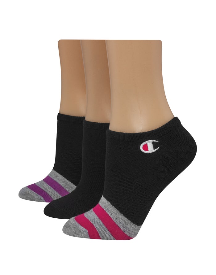 Champion Womens Socks NZ - Super No-Show Embroidered Logo 3-Pairs Black ( 1743-VSWOM )